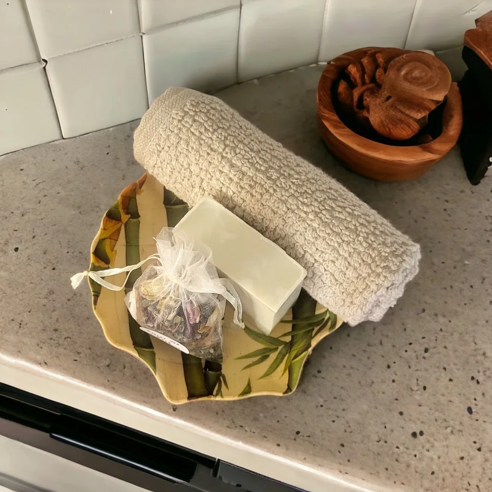 SPA Tray Bamboo Dish Soap Tea Bath Cotton Cloth Decorative Dish…